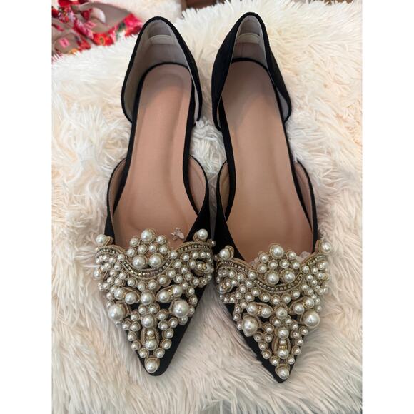 Pearl Gold Flat Shoes Shoes - NWOT Slip-On Elegant Gold/Pearl Pointed Toe Wedding/Special Black Suede Flats  9